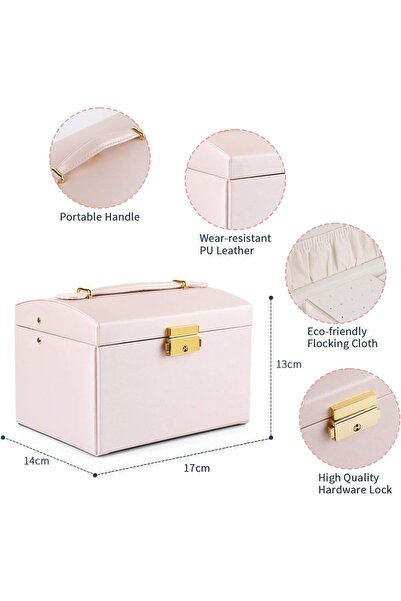 STARSTAR Waterproof leather travel jewelry box – three layers, two drawers – ...