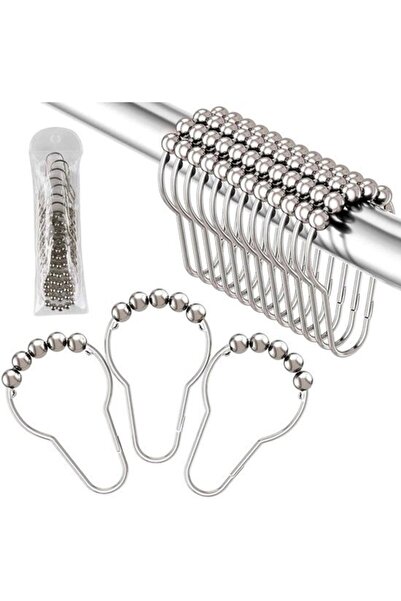 STARSTAR A set of 12 stainless steel shower curtain hooks, measuring 77 x 41 ...