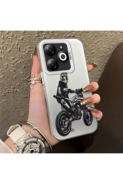 CHICASELUX Infinix Smart 8/8 Pro/8 Plus Uyumlu Kasklı motosikletçi çizimi bas...