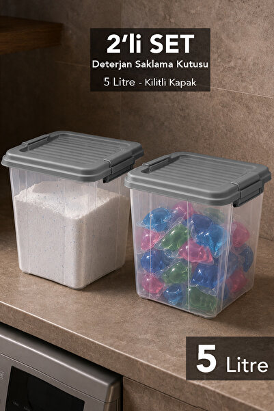 Meleni Home 2-Pack Detergent Box with Deep Lock Lid - Tablet Powder Detergent...