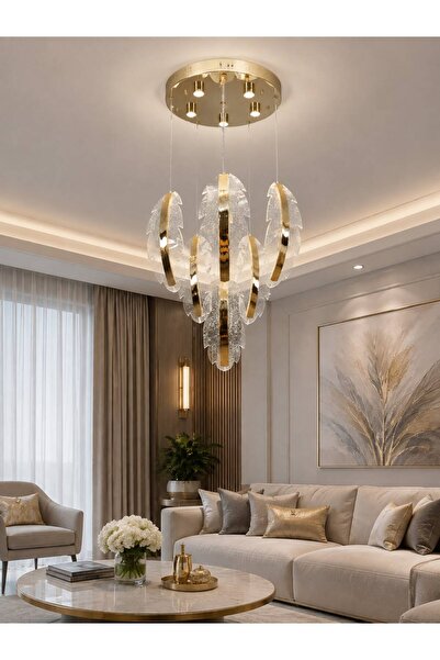 HOMSİ 6LI SARKIT YAPRAK MODELİ GOLD AVİZE
