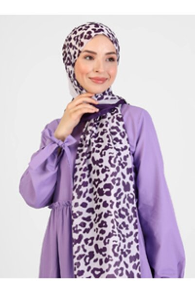 Differenza Striped Leopard Patterned Shawl - Mürdüm