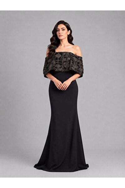 ranin Black Evening Dress Barbie Computer Embroidery Pearl Fragments Tailing ...