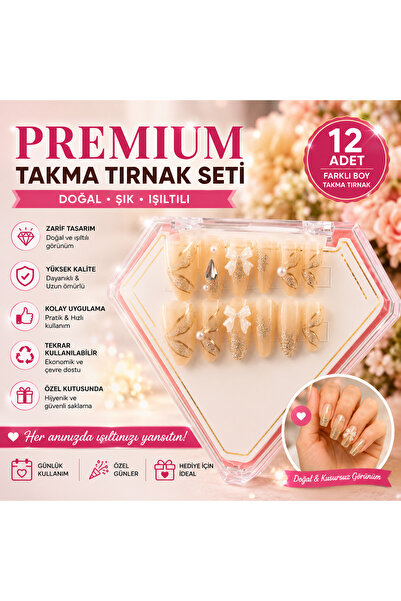 ✨ Premium 12’li Takma Tırnak Seti – Zarafetin Işıltılı Dokunuşu