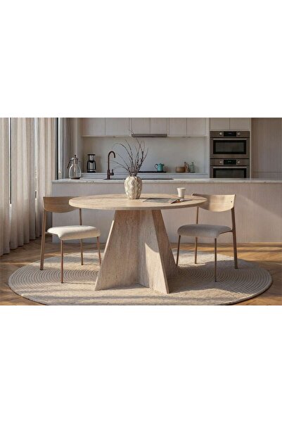 Mourah Home Virella Table - 120 x 120 x 75cm - Travertine-Travertine - M.Y.29...
