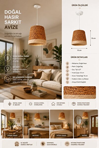 IKEA HAVSDJUP Sarkıt Duyu + Hasır Avize Hediyedir.