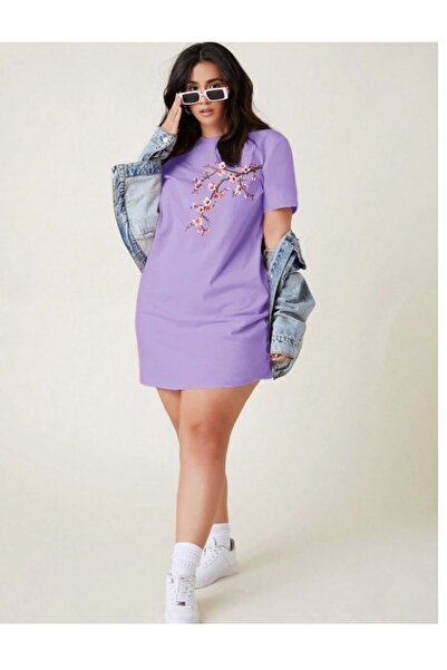 classy moda Women's Floral Branch Printed Oversize Extra Long Tunic T-Shirt