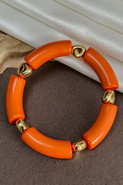 Dore Collection Orange Thick Bamboo Model Bracelet with Bold Pipe Cut Acrylic...