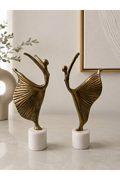 DMR VESTA Modern Balerin Biblo 2’li Set Eskitme Gold Mermer Kaideli Dekoratif...