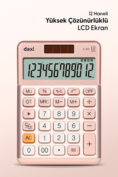 Daxi X-190 Hesap Makinesi, Özel Seri, 12 Haneli, Kompakt Orta Boy, Pembe, 10 x 15cm