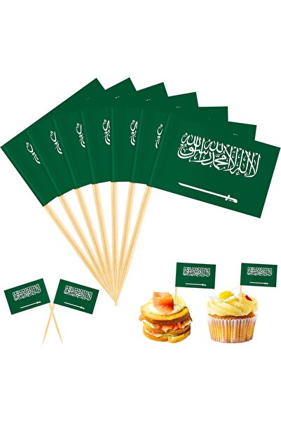SODANEED ١٠٠ قطعة من أعواد الأسنان المزينة بعلم المملكة العربية السعودية، أعل...