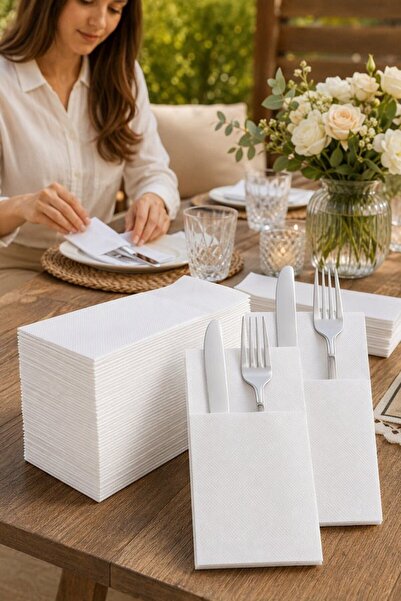 Generic 100 Pack Virgin Wood Pulp Pocket Dinner Napkins Disposable Linen Feel...
