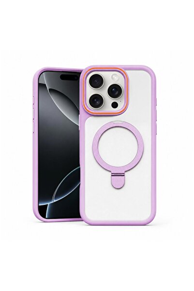 Zebana Apple iPhone 13 Pro Max Uyumlu Kılıf MagRing Standlı Silikon Kılıf Lila