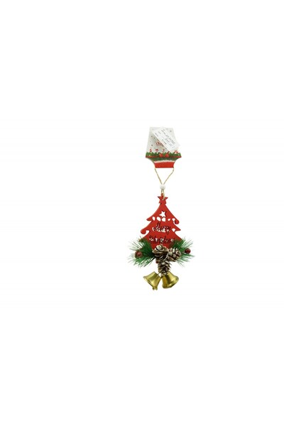 Rao Ornament de Brad Pom de Craciun, Rosu, Lemn, 17 Cm