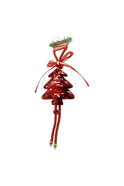 Rao Ornament de Brad Pom de Craciun cu Paiete, Rosu, Lemn, 25 Cm