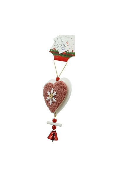 Rao Ornament de Brad Broderie cu Inima, Roz, Lemn, 18 Cm