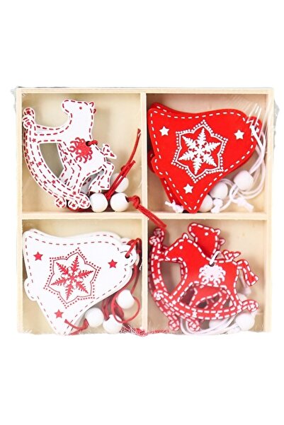 Rao Set 12 Decoratiuni de Craciun din Lemn, cu Snur pentru Agatare in Brad, A...
