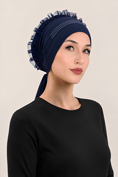 Jusmart Navy Blue Double Silicone Non-Slip Ruffled Bonnet |   Shawl Scarf Non...