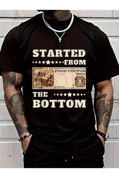 9JY قميص قطني بنسبة 100%، تي شيرت بتصميم "Started From Bottom Food Stamp Star...