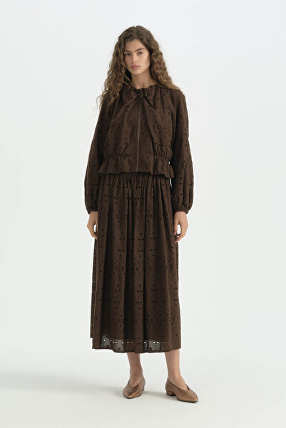 Nihan Beli Drawstring Embroidered Jacket - Brown
