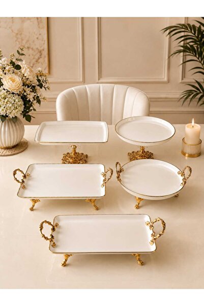 Buldem 5-Piece Porcelain Presentation Set with Gold Feet – Luxury Serving and...