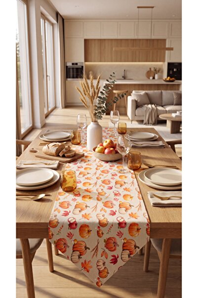 kesenegore Duck Fabric Honey Pumpkin Patterned Runner |   Water Repellent, St...