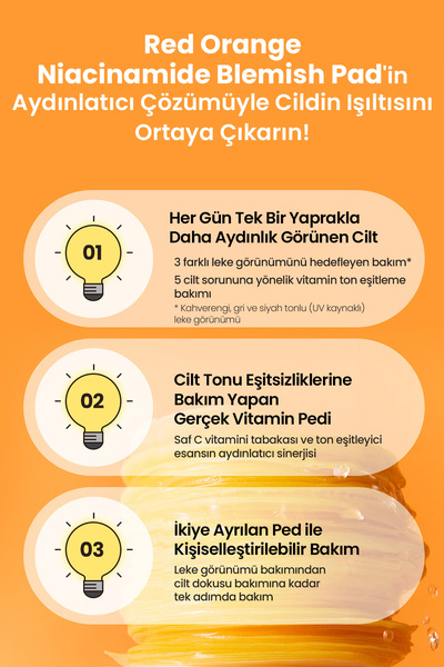 T'else Leke Karşıtı, Aydınlatıcı Cilt Bakım Pedi TELSE Red Orange Niacinamide Blemish Pad (70 Pads)