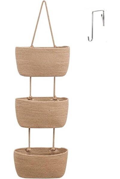 STARSTAR 3-Tier Wall Organizer - Premium Linen Hanging Organizer - Cotton Rop...