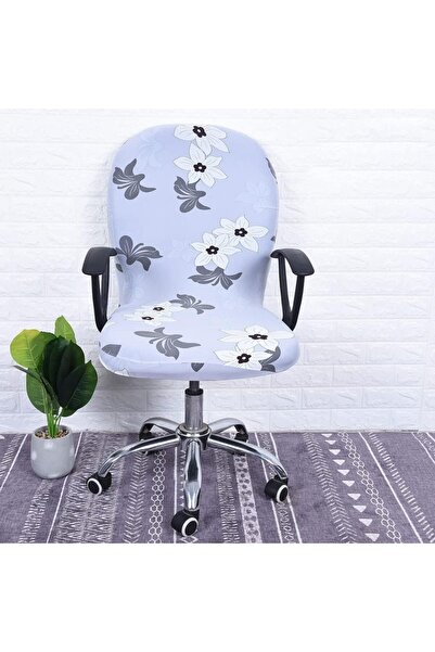 STARSTAR Blue and white floral elastic swivel chair cover with backrest, suit...