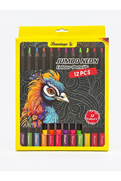 Flamingo Jumbo Neon Colour Pencils | Pack of 12 Pcs
