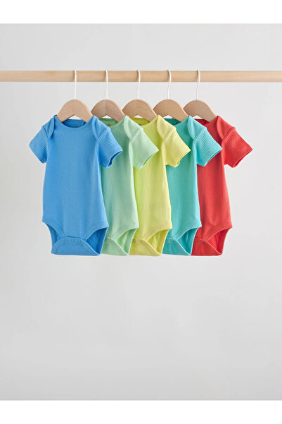 Generic Brand Baby 5-Piece Colorful Ribbed Short Sleeve Snap-On Bodysuit Set
