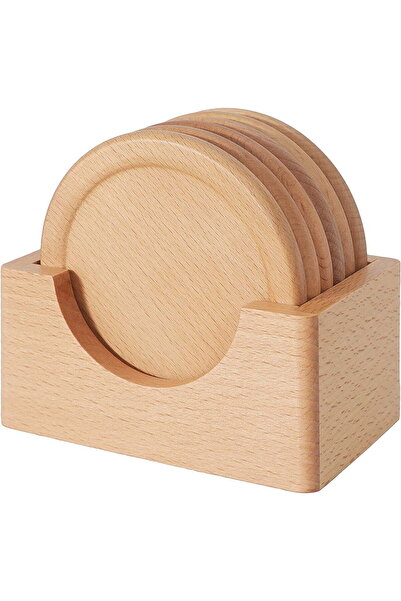STARSTAR Six-piece set of wooden beverage coasters with cup holders, round wo...