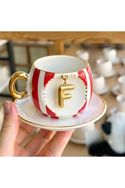BSK Ceramics Handmade Carnival Harfli Kahve Fincanı F Harfi