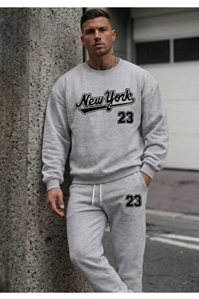 WOODROFFE Unisex 23 New York Printed Crew Neck Sweatshirt Set Oversize (Lover...