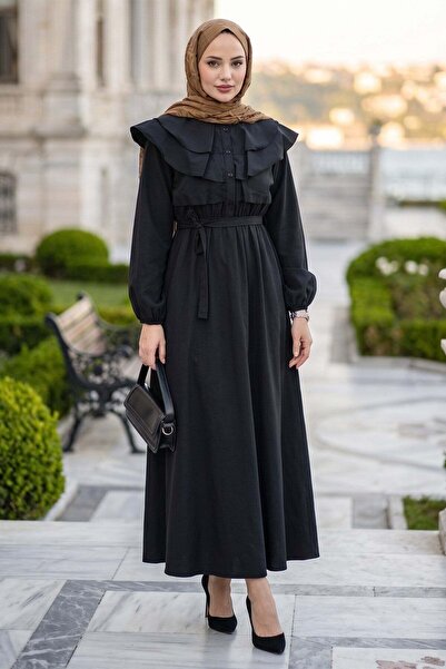 hafsamina Φόρεμα με λεπτομέρεια στο γιακά και ελαστική ζώνη στη μέση, μαύρο H...
