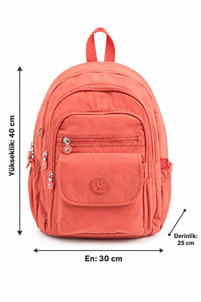 Paul Brand Unisex Velora Günlük Kullanıma Uygun Çok Bölmeli Geniş Hacimli Krinkıl Kumaş Mercan Kiremit Sırt Çantası Okul Boy
