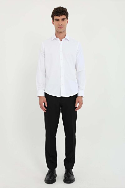 Dufy Men's Slim Fit Long Sleeve White Shirt