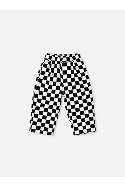 Genel Markalar BaBe by DT Unisex Çocuk Siyah Beyaz Damalı Denim Balon Pantolon