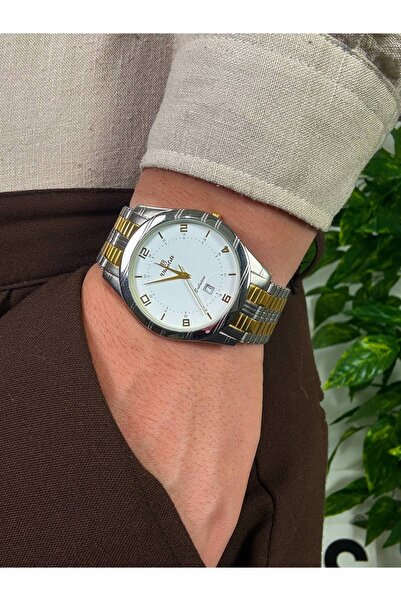 Arvens Vintage White Dial Double Color Gold and Silver Men's Wristwatch Steel...