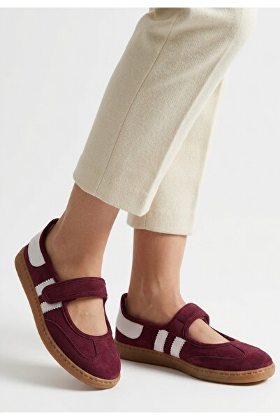 DMR Elegance Menja Burgundy Suede Velcro Ballerina Shoes