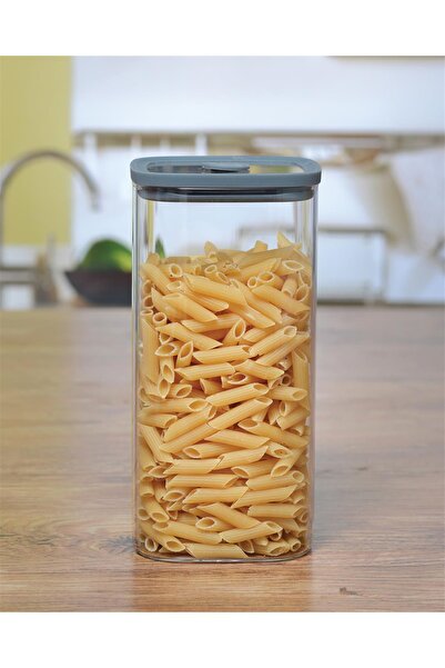 MİEN 1500 ML Borosilikat Cam Gri Silikon Vakum Kapaklı Saklama Kavanozu Kare ...