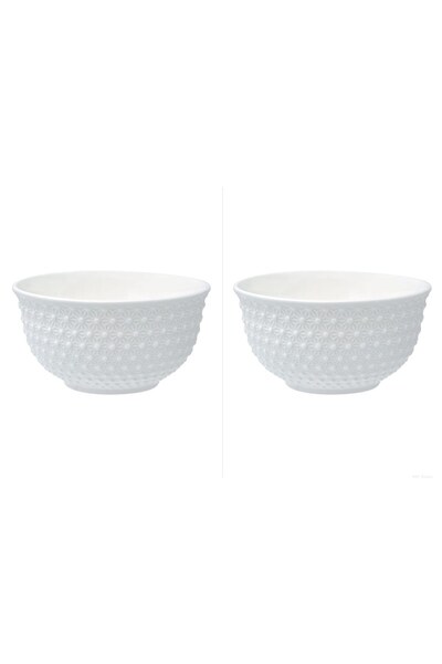 BAMI NETWORK Set 2 boluri portelan alb reliefat elegant pentru masa