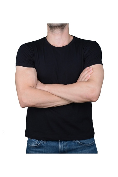 Kısa Slim Fit - Muscle Fit Basic Tişört Siyah