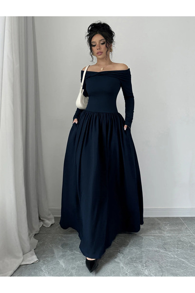 3Deluxe Elegant Off-Shoulder Maxi Dress