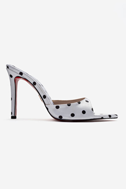 Ayakkabı Ateşi Women's White Polka Dot Detailed Pointed Toe Thin Heeled Slipp...