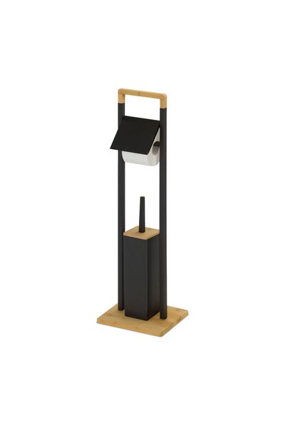Ayawaska Suport hartie igienica si perie WC din bambus si inox, Set accesorii...
