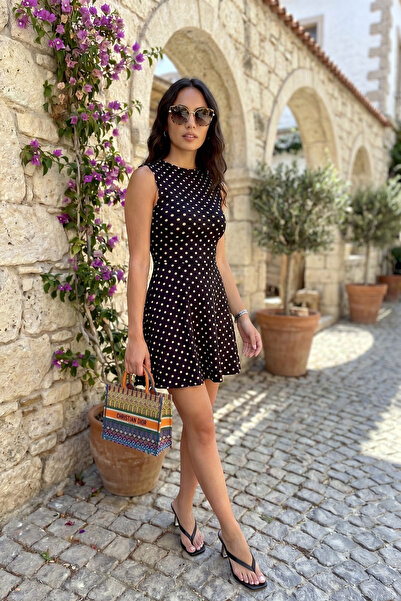Lela Puantiyeli Bisiklet Yaka Mini Elbise Kadın ELBİSE 5867158