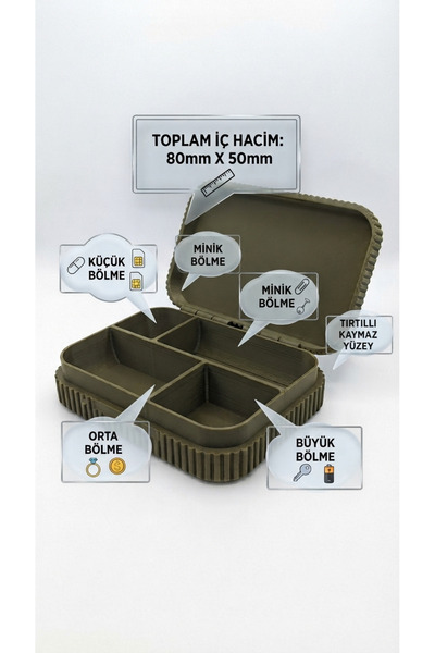 Kanem3D Çok Bölmeli Organizer Kutu - 80x50 mm İç Hacim, Menteşeli ve Tırtıllı...
