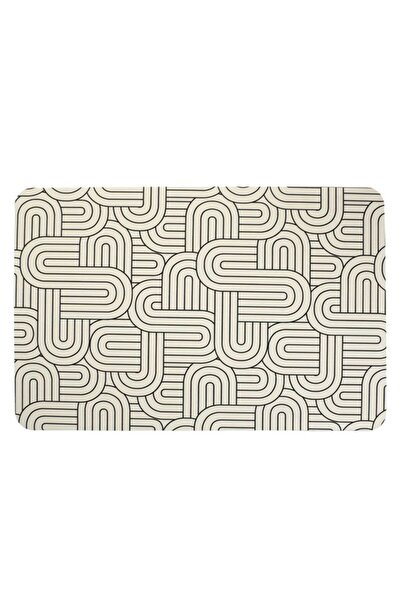 BAMI NETWORK Covoras de Baie Geometric din Cauciuc, Culoare Ecru-Negru, Dimen...