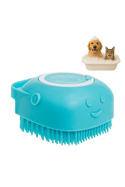 BAMI NETWORK Perie baie animale cu recipient sampon silicon turcoaz 8x5x8.5cm